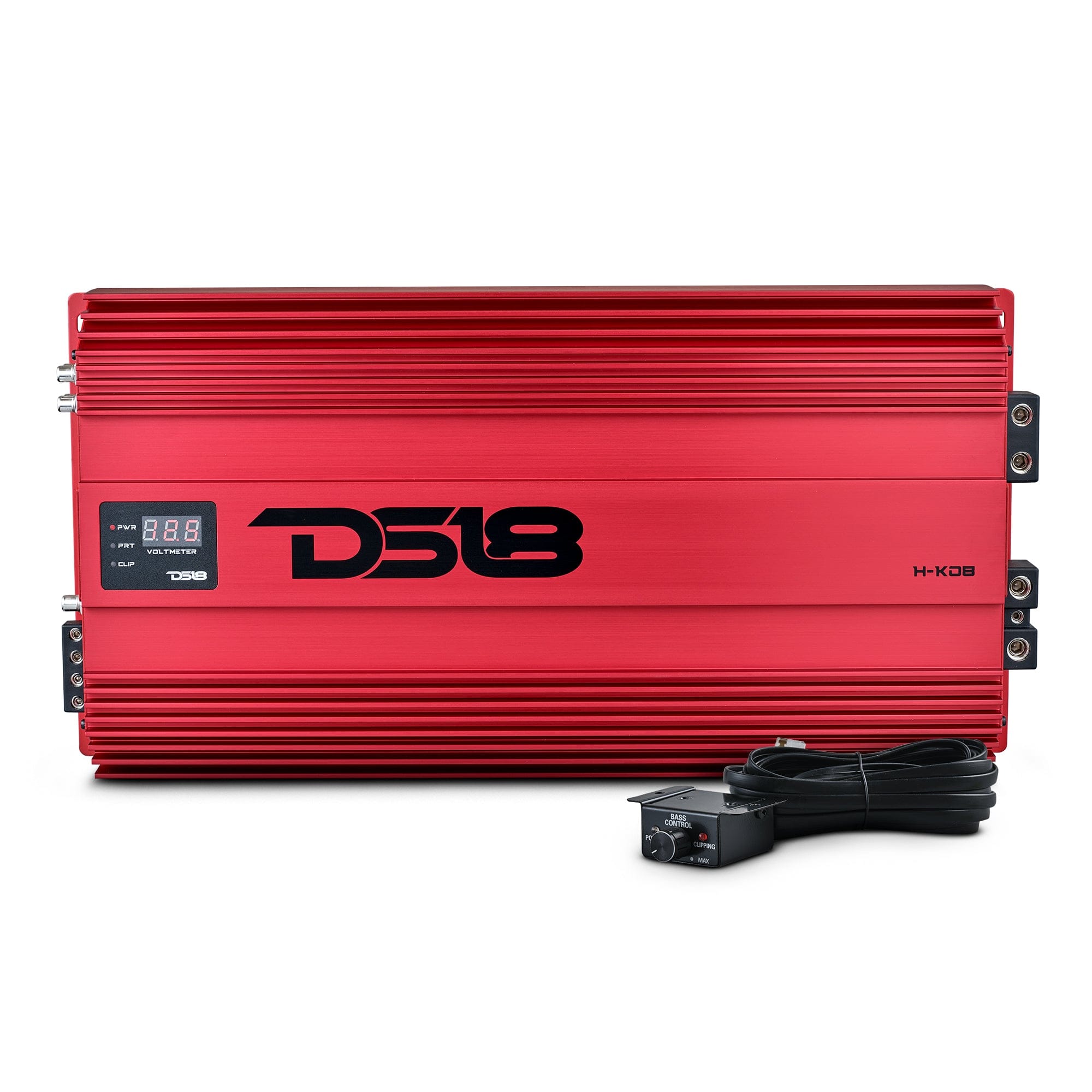 DS18 Audio - HOOLIGAN KO 1-Channel Class D Car Amplifier with Voltmeter, 8000W RMS at 1 Ohm - Red