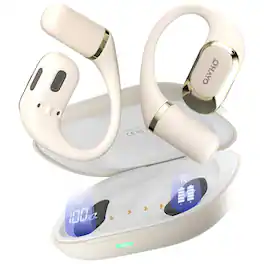 OHAYO - Open Ear Bluetooth 5.4 Headphones, 3D Stereo Deep Bass with Built-in Mic, IPX7 Waterproof Sport Wireless Earbuds - Beige