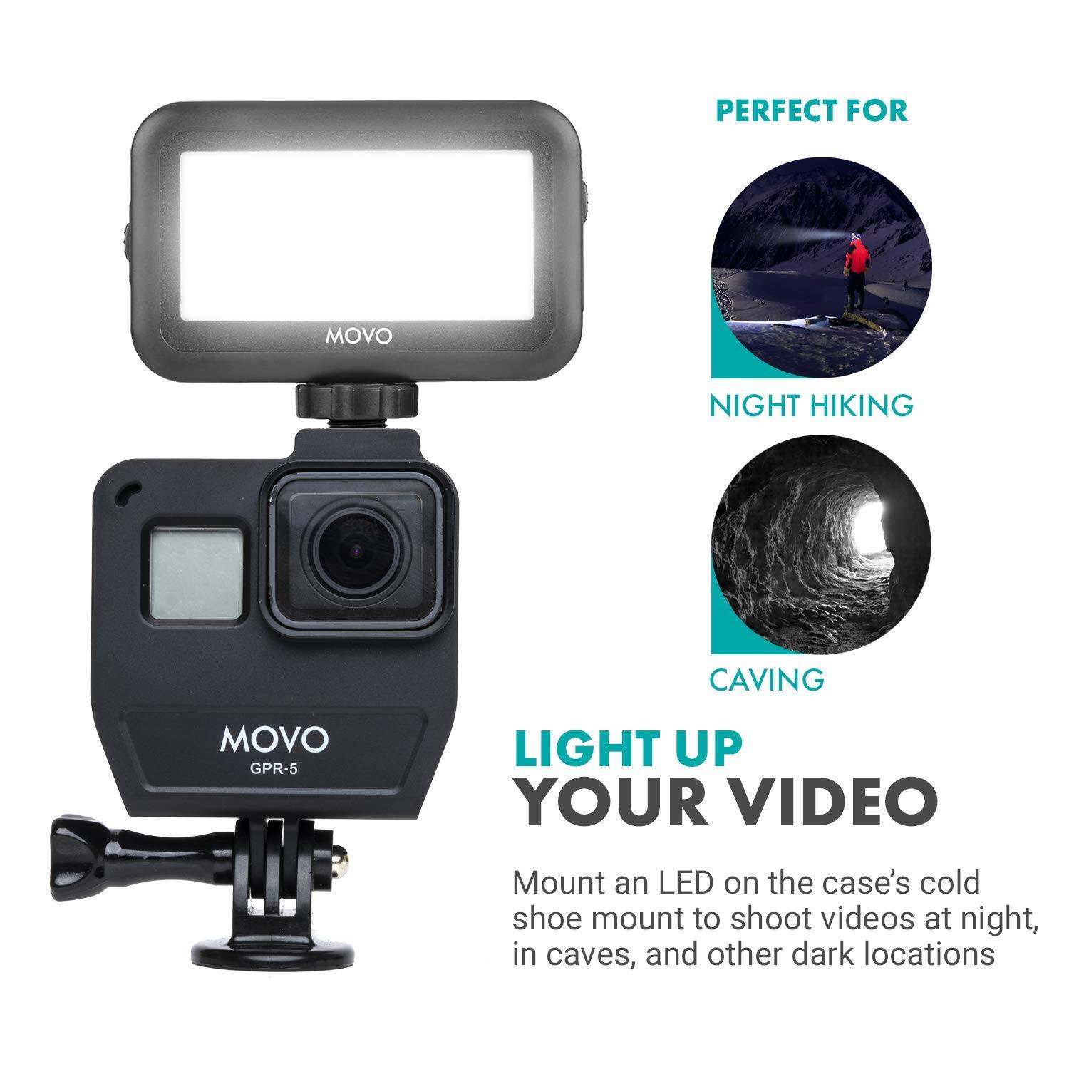 PERFECT FOR  
NIGHT HIKING  
CAVING  

LIGHT UP YOUR VIDEO  

Mount an LED on the case's cold shoe mount to shoot videos at night, in caves, and other dark locations
