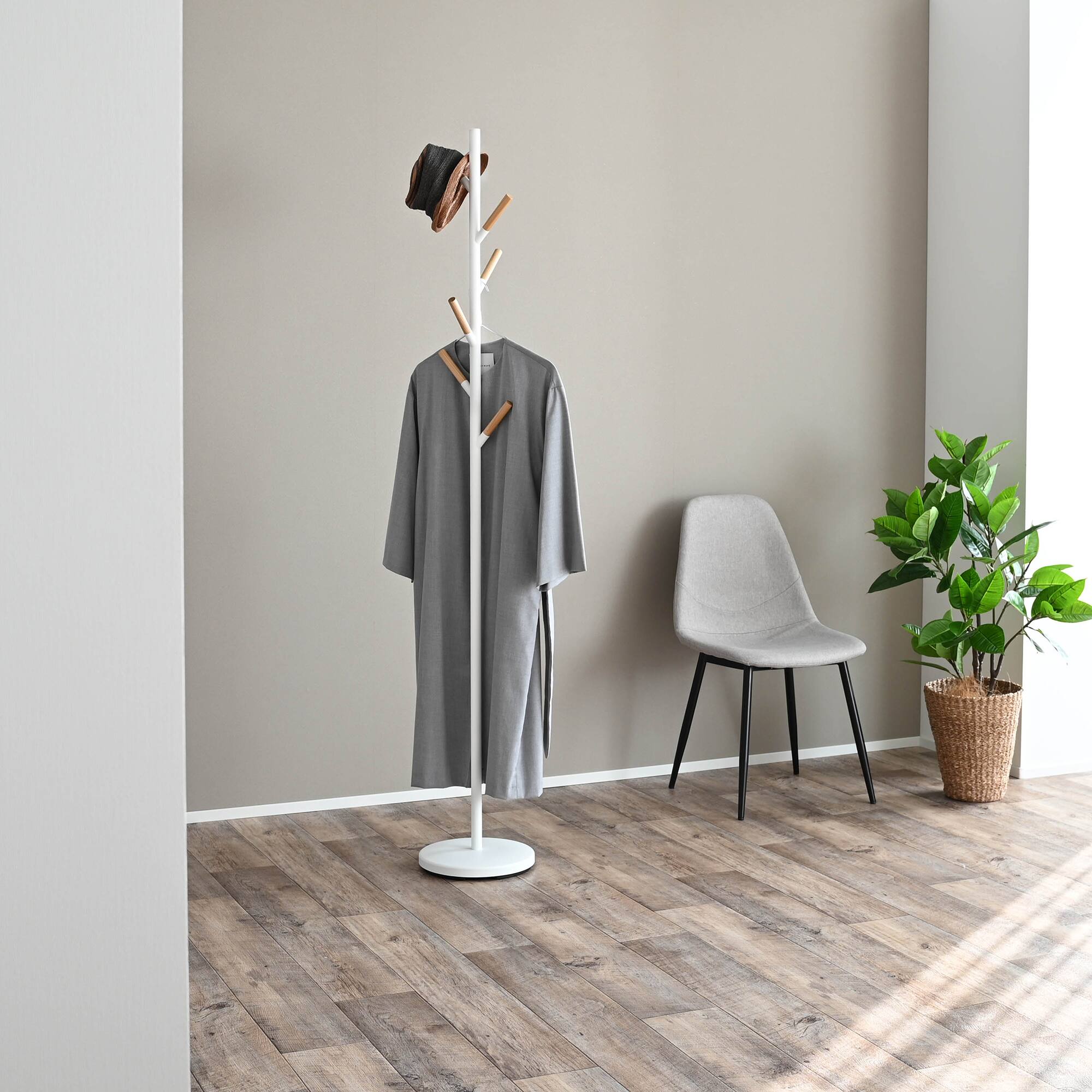Back. Yamazaki Home - Coat Rack (70" H)  - Steel - White.