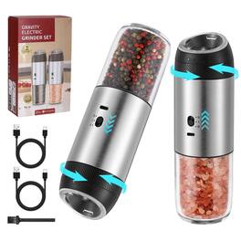 Unique Bargains - Gravity Electric Salt Grinder Set with Variable Grinding Speed External Adjustable Coarseness One Hand Operation - Stainless Steel