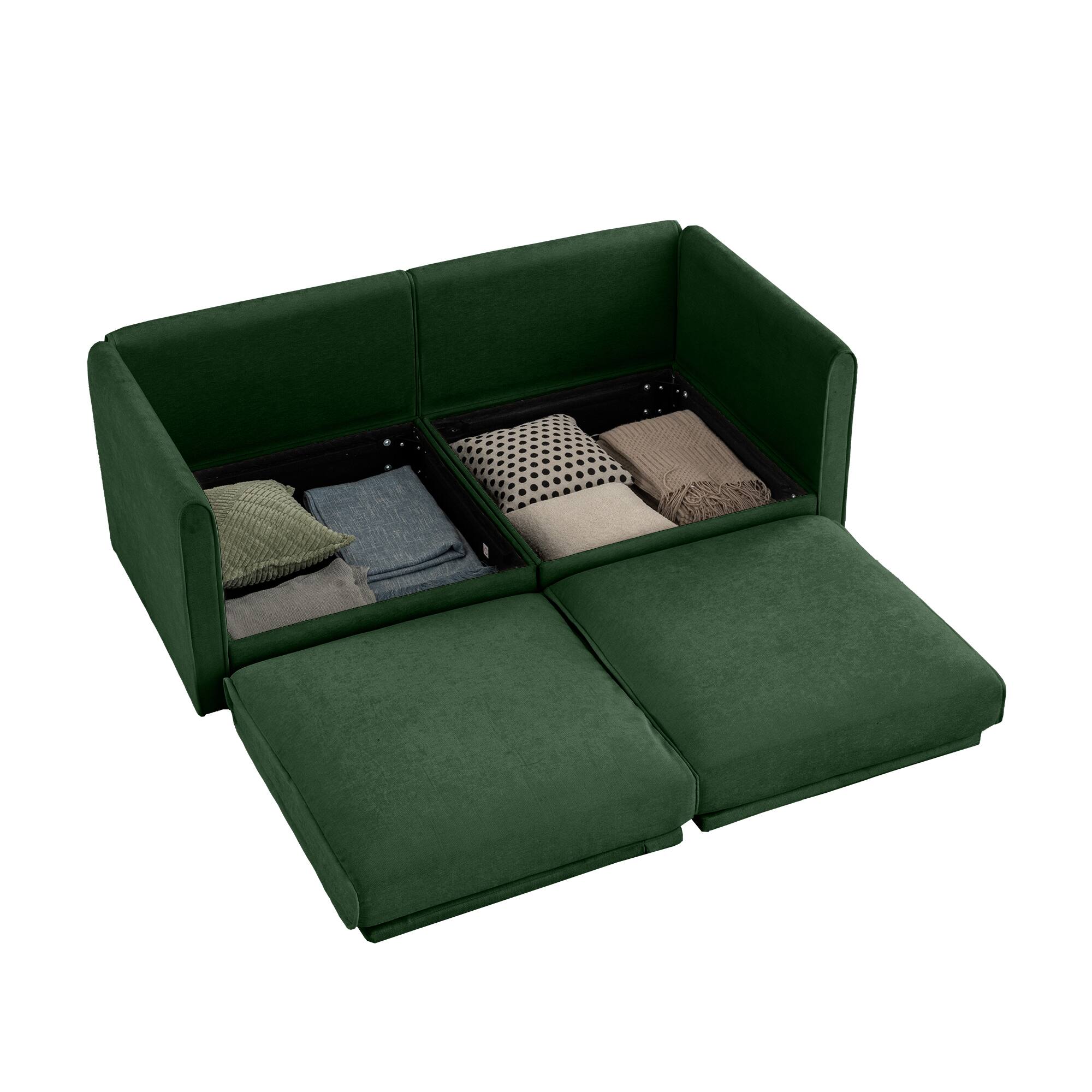 Left. Anysun - Chenille 2-Seater Loveseat with Hidden Storage - Cylindrical Backrest & Armrests, Modern Fabric Design - Green.