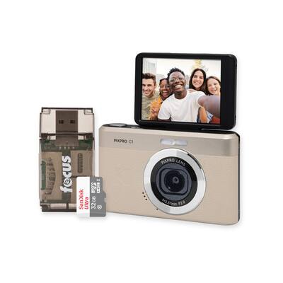 Kodak PIXPRO C1 13MP Digital Camera (Tan) with MicroSD Card and Kodak PIXPRO C1 13MP Digital Camera (Tan) with MicroSD Card and