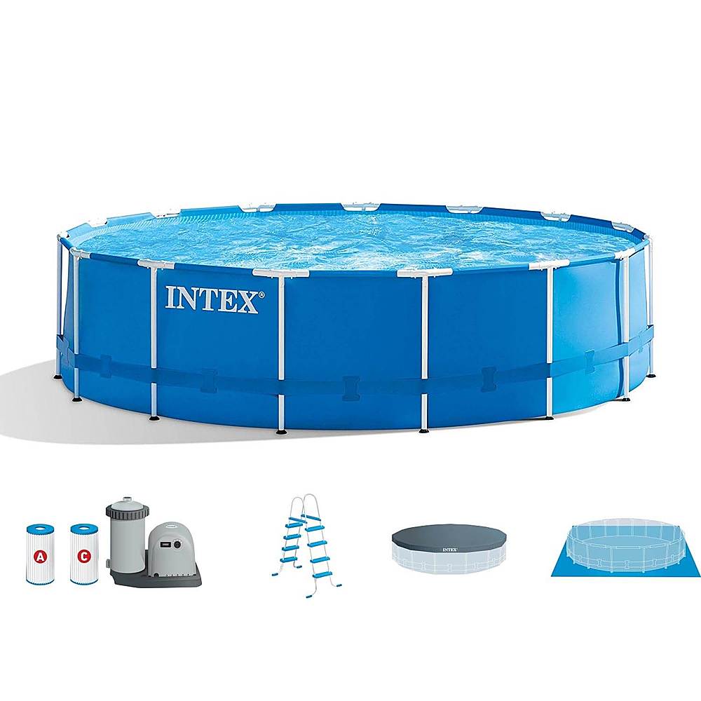 Intex - 18ft x 48in Metal Frame Swimming Pool Set with 1,500 GFCI Pump & Filter