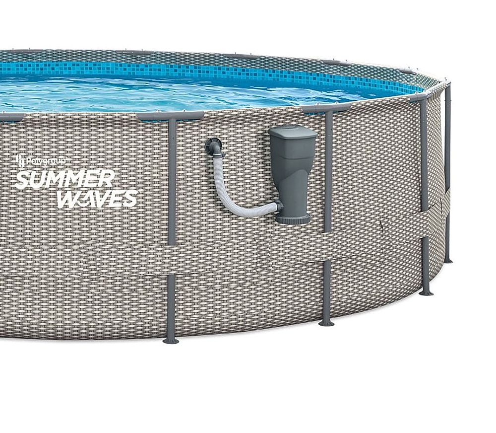 Left View: Summer Waves Active Above Ground Frame Swimming Pool Set with Pump