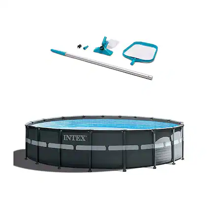Front. Intex - 18ft x 52in Ultra XTR Round Frame Above Ground Pool Set and Cleaning Kit.