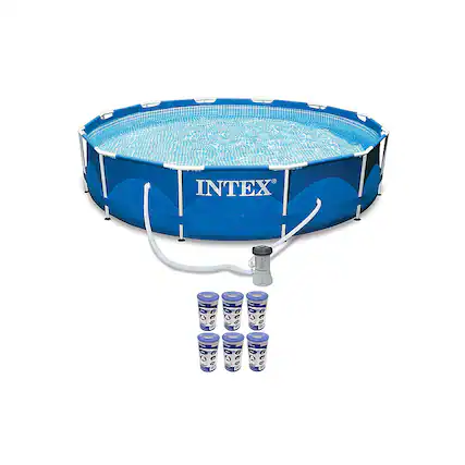 Front. Intex - 12ft x 30in Metal Frame Round Swimming Pool Set 530 GPH Pump & 6 A Filters.