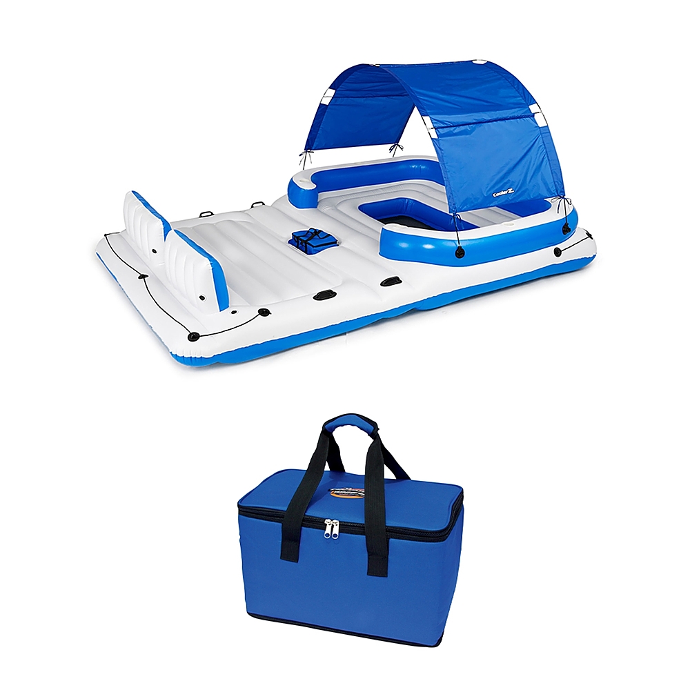 Bestway - 6 Person Floating Island Lounge Raft bundled w/ Repair Patch Kit - Blue