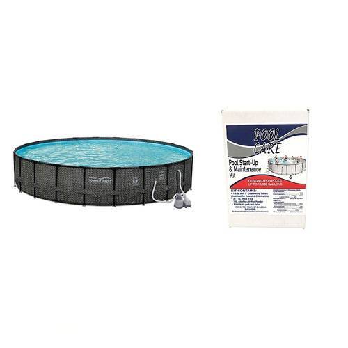 Summer Waves - 24' x 52" Above Ground Pool w/ Sand Pump + Qualco Pool Chemical Kit