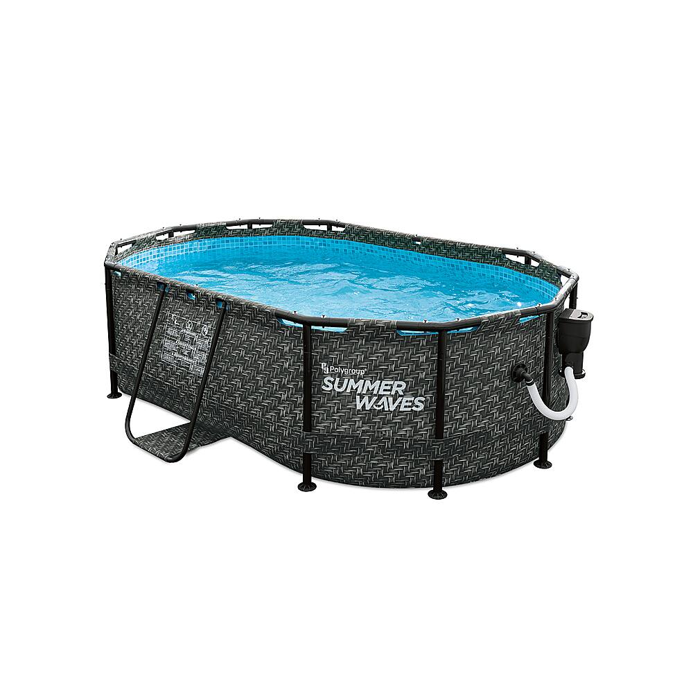 Summer Waves - Dark Herringbone Print Active Frame Oval Pool