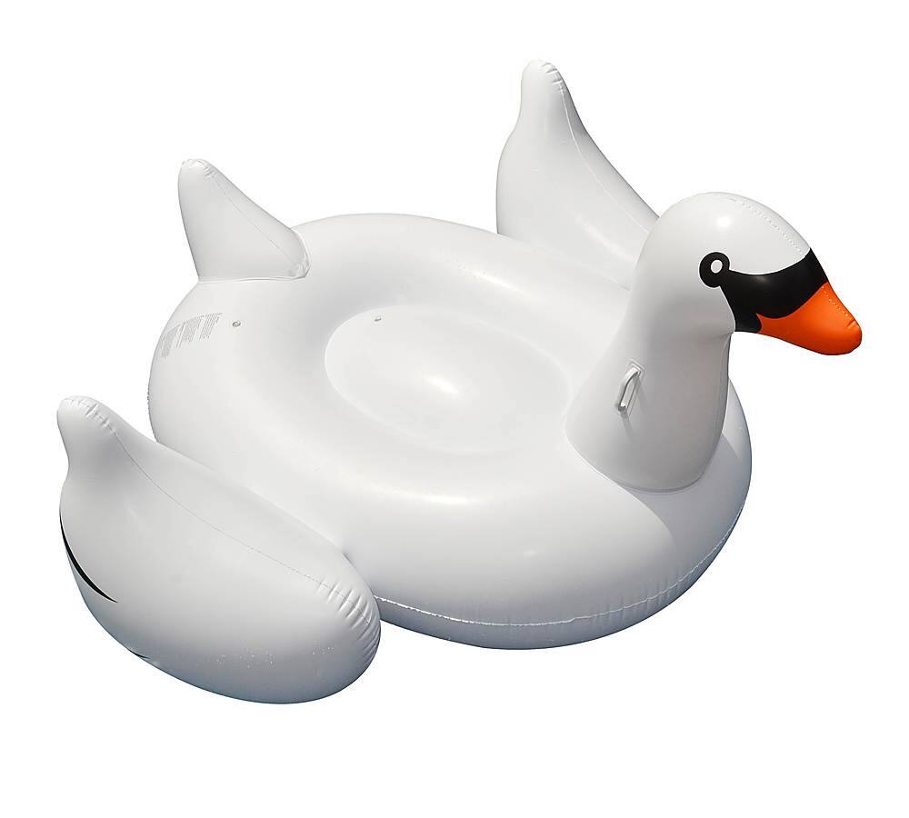 Front. Swimline - Giant Swan Inflatable Ride-On Swimming Pool Raft Float - White.