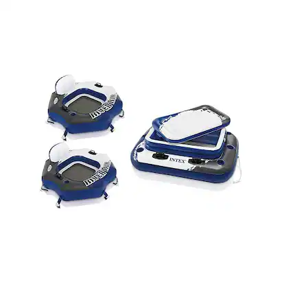 Front. Intex - River Run Connect Inflatable Tube (2 Pack) & Mega Chill II Beverage Float - Blue.