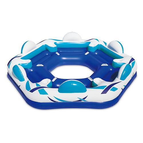 Summer Waves - Inflatable 6 Person Party Pad Pool Beach Lake Float with Cupholders