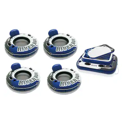 Front. Intex - Inflatable Mega Chill II 72 Can Cooler Float + River Run Tube - Blue.