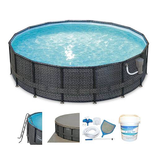 Summer Waves - 16 foot x 48 inch Above Ground Frame Swimming Pool Set Kit with Pump - Brown