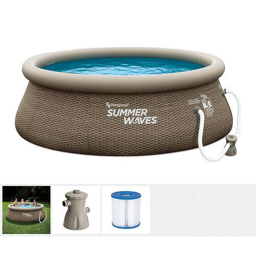 Summer Waves - 10ft x 36in Above Ground Inflatable Outdoor Swimming Pool with Pump - Brown