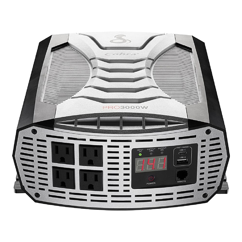Cobra - PRO 3000 Watt Power Inverter with Fast Charge USB and Remote Control - Black - Front_Zoom