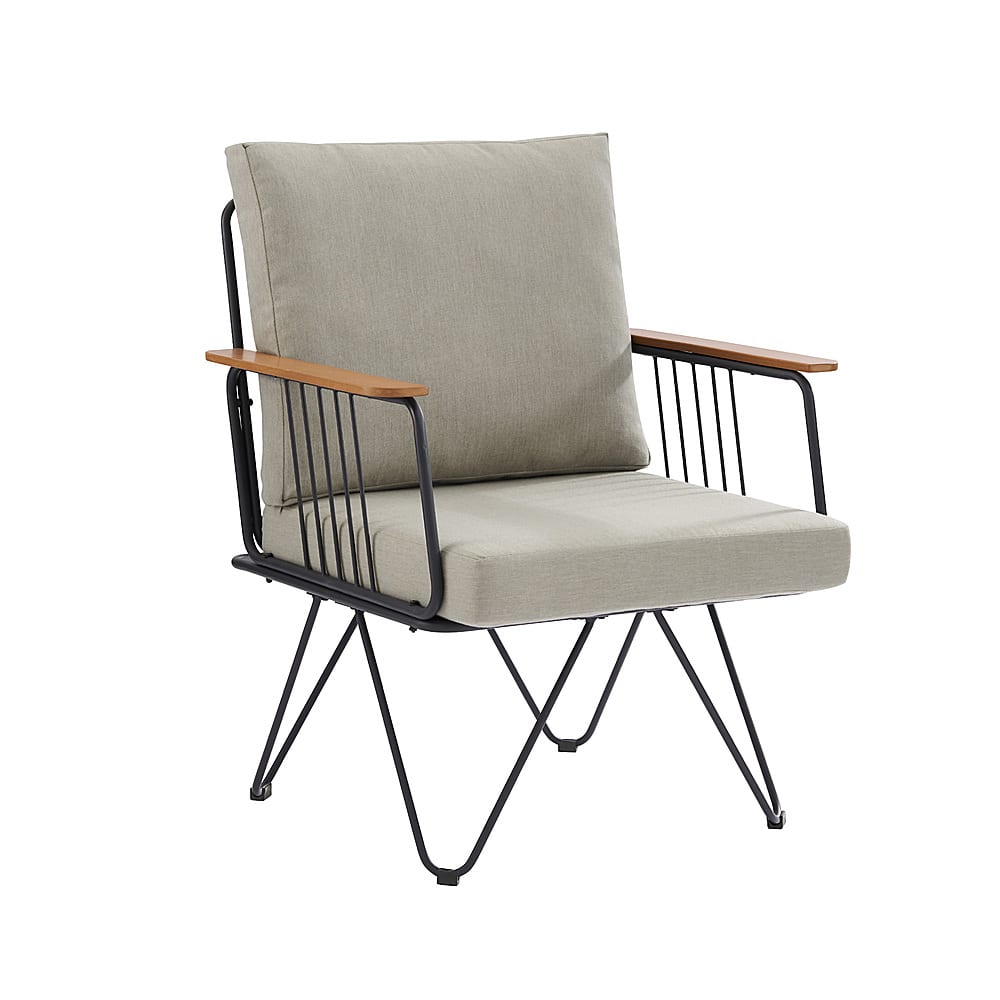 Angle View: Walker Edison - Modern Hairpin Patio Chair with Cushions - Sandstone