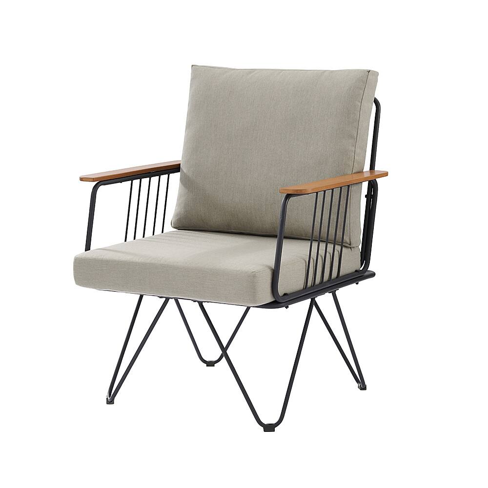 Left View: Walker Edison - Modern Hairpin Patio Chair with Cushions - Sandstone