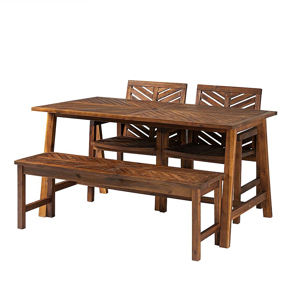 Left View: Walker Edison - Modern 4-Piece Chevron Outdoor Dining Set - Dark Brown