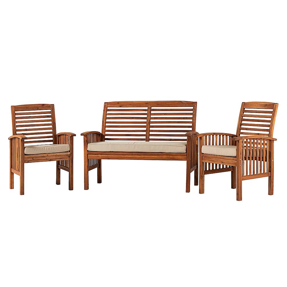 Left View: Walker Edison - Modern 3-Piece Slat-Back Acacia Wood Chat Set - Brown