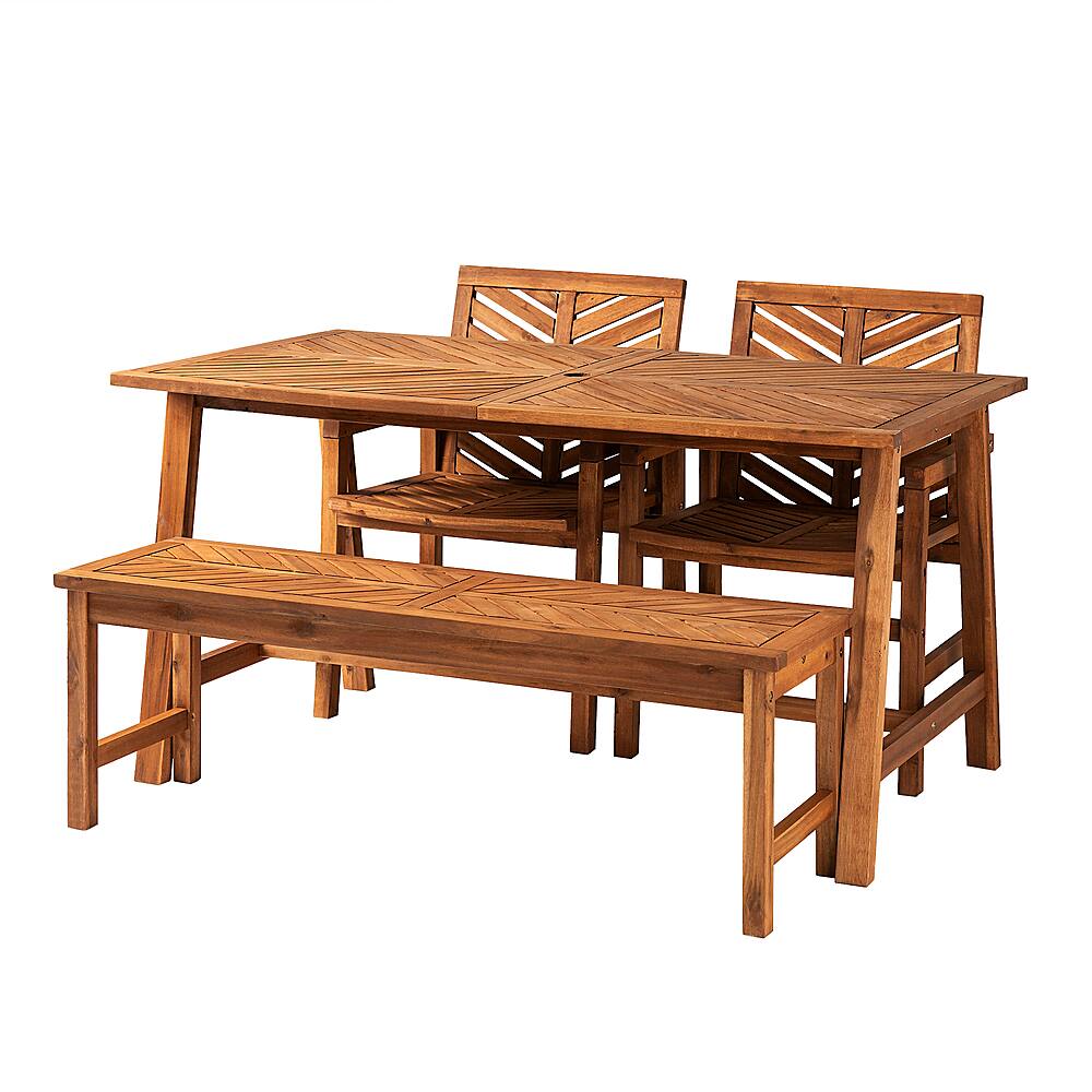 Left View: Walker Edison - Modern 4-Piece Chevron Outdoor Dining Set - Brown