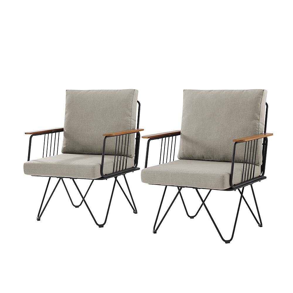 Left View: Walker Edison - Modern 2 Piece Wood and Metal Patio Chair Set - Sandstone