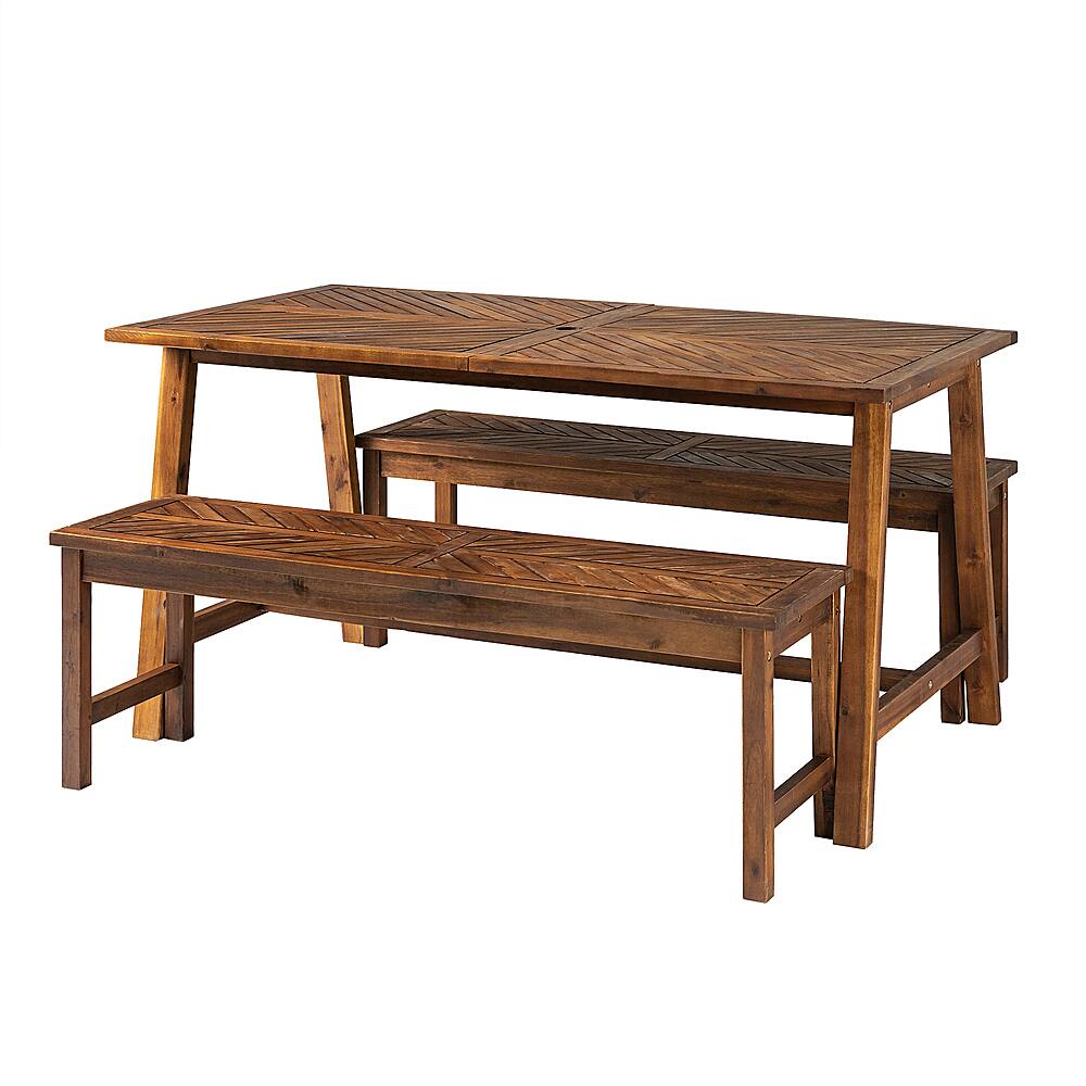 Left View: Walker Edison - Modern 3-Piece Chevron Outdoor Dining Set - Dark Brown