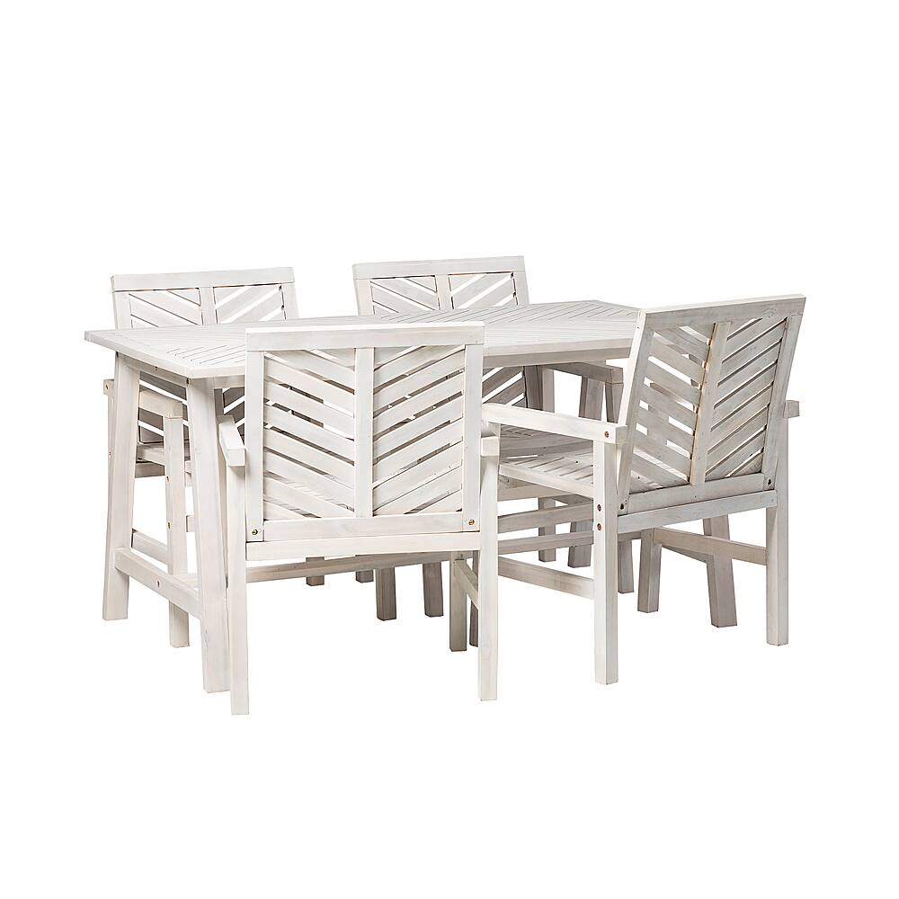 Angle View: Walker Edison - Modern 5-Piece Chevron Top Outdoor Dining Set - White