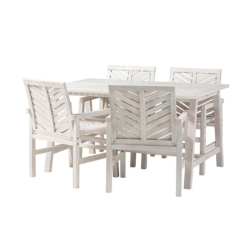 Left View: Walker Edison - Modern 5-Piece Chevron Top Outdoor Dining Set - White