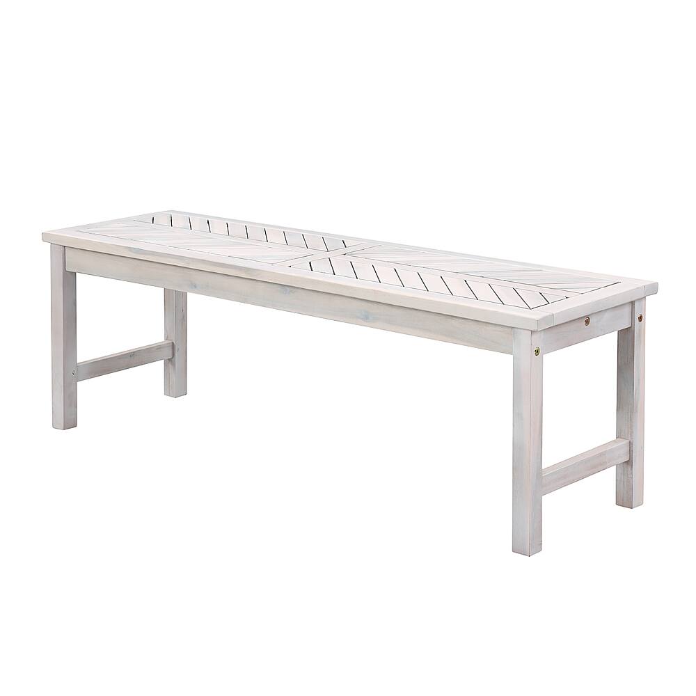 Left View: Walker Edison - Patio Outdoor Windsor Acacia Wood Dining Bench - White wash