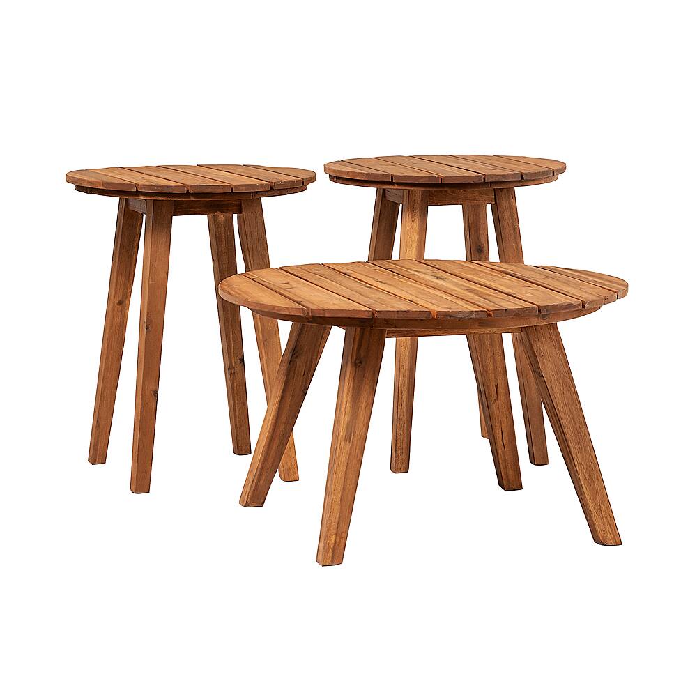 Angle View: Walker Edison - Modern 3-Piece Round Acacia Wood Patio Table Set - Brown