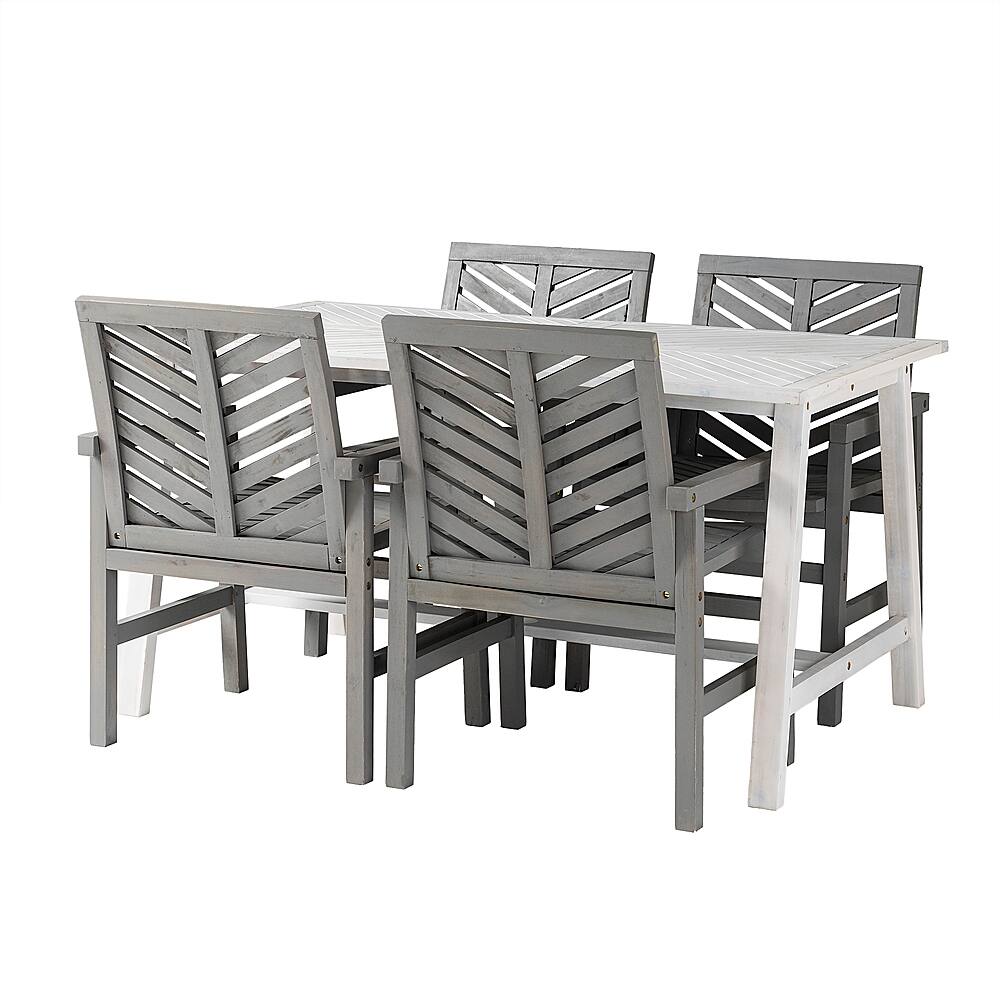 Left View: Walker Edison - Modern 5-Piece Chevron Top Outdoor Dining Set - Gray