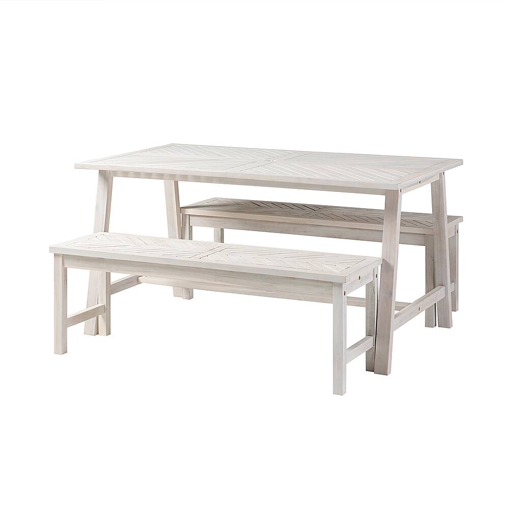 Left View: Walker Edison - Modern 3-Piece Chevron Outdoor Dining Set - White