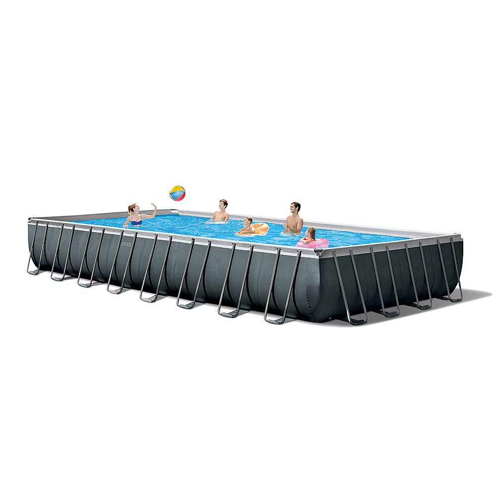 Alt View 13. Intex - 32' x 16' x 52" Rectangular Frame Swimming Pool with Pump - Gray.