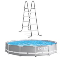 Intex - Prism Frame 12' x 30" Above Ground Swimming Pool with 48" Ground Ladder - Gray - Front_Zoom