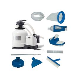 Intex - 3000 GPH Above Ground Pool Sand Filter Pump w/ Deluxe Pool Maintenance Kit - White