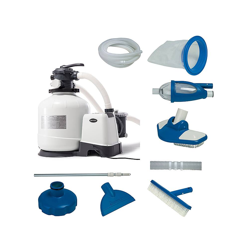Front. Intex - 3000 GPH Above Ground Pool Sand Filter Pump w/ Deluxe Pool Maintenance Kit.