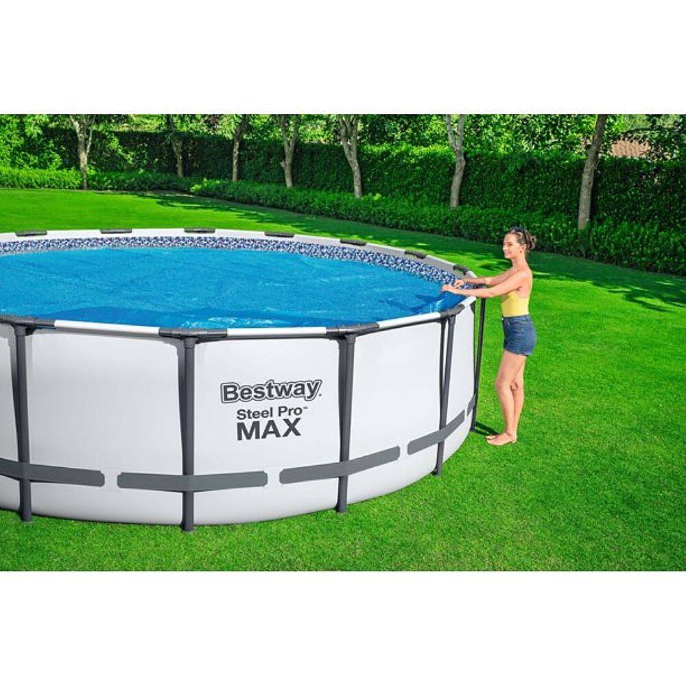 Best Buy: Bestway 14ft Round Above Ground Swimming Pool Solar Heat ...