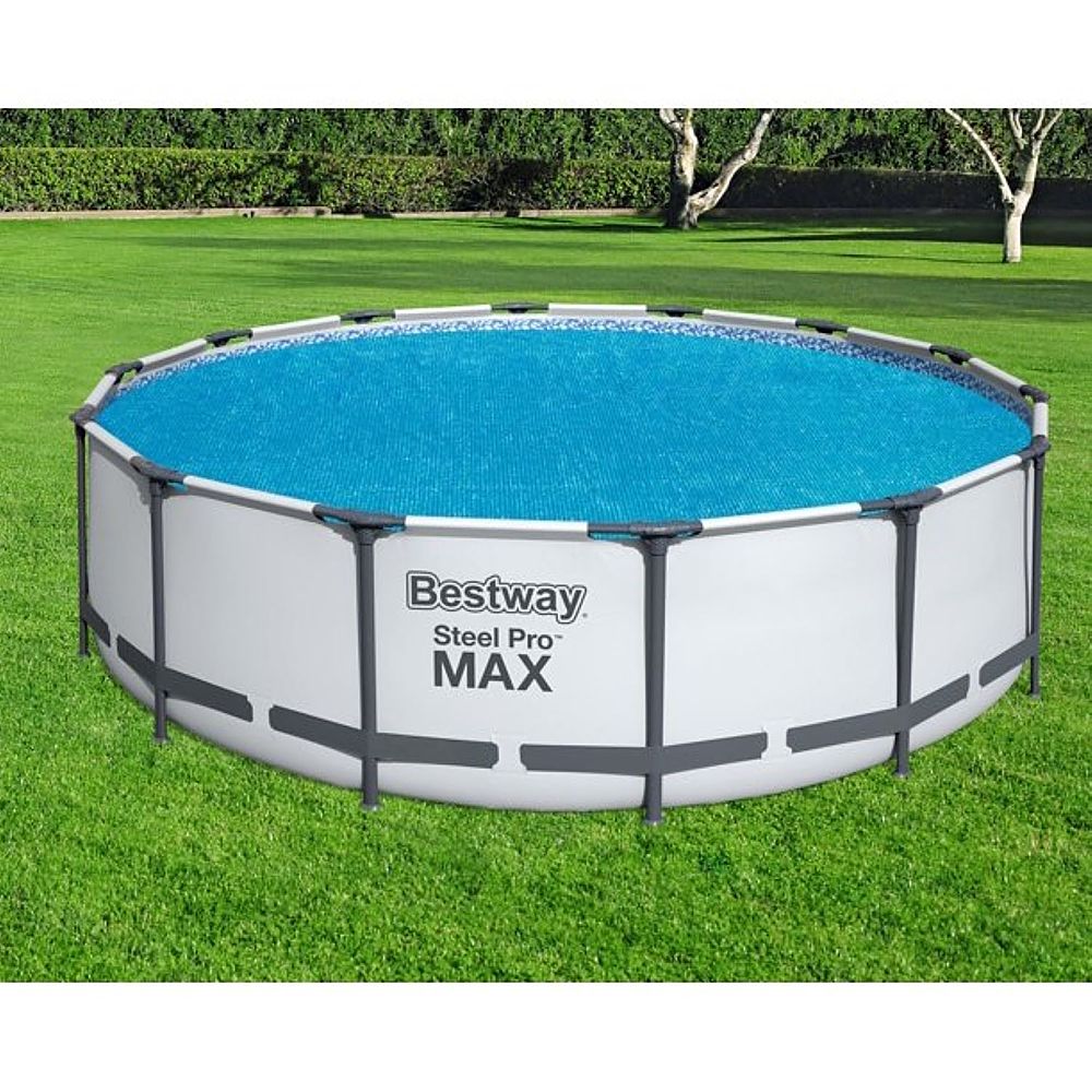 Left View: Summer Waves - Active Frame 12 Foot Round Above Ground Swimming Pool Debris Cover