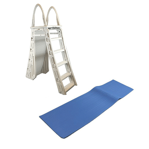 Confer - 48-56 Inch Above-Ground Pool Ladder and 9 x 24 Inch Protective Ladder Mat
