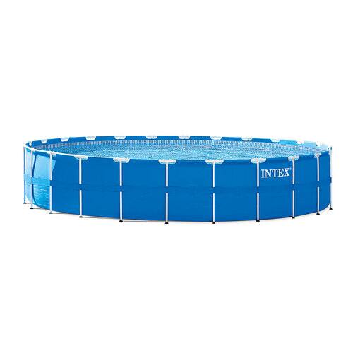 Intex - 24 Foot x 52 Inch Round Metal Frame Above Ground Swimming Pool Set