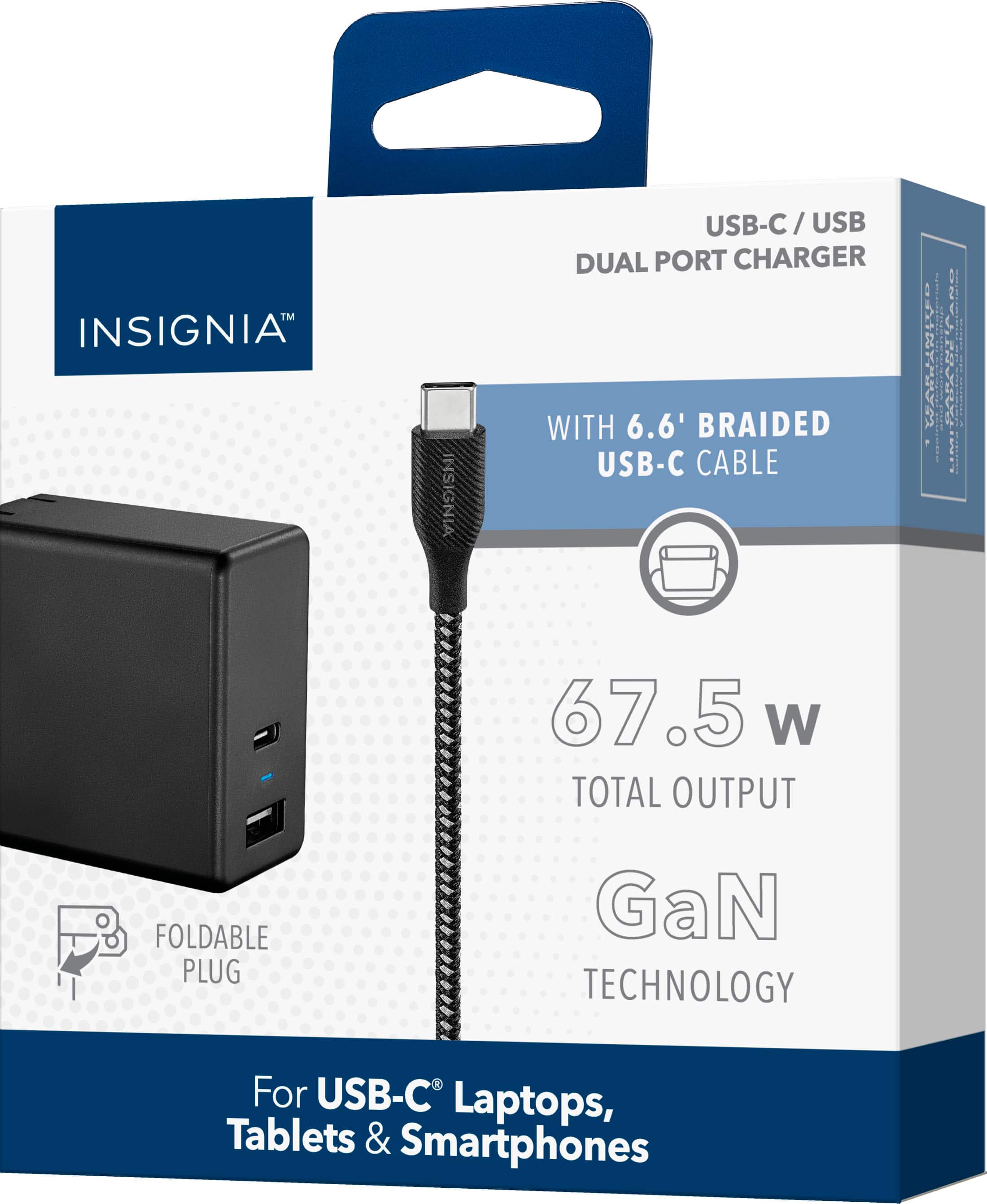 Alt View 15. Insignia™ - 67.5 W 6.6' USB-C Wall Charger with 1 USB-C & 1 USB Ports - Black.