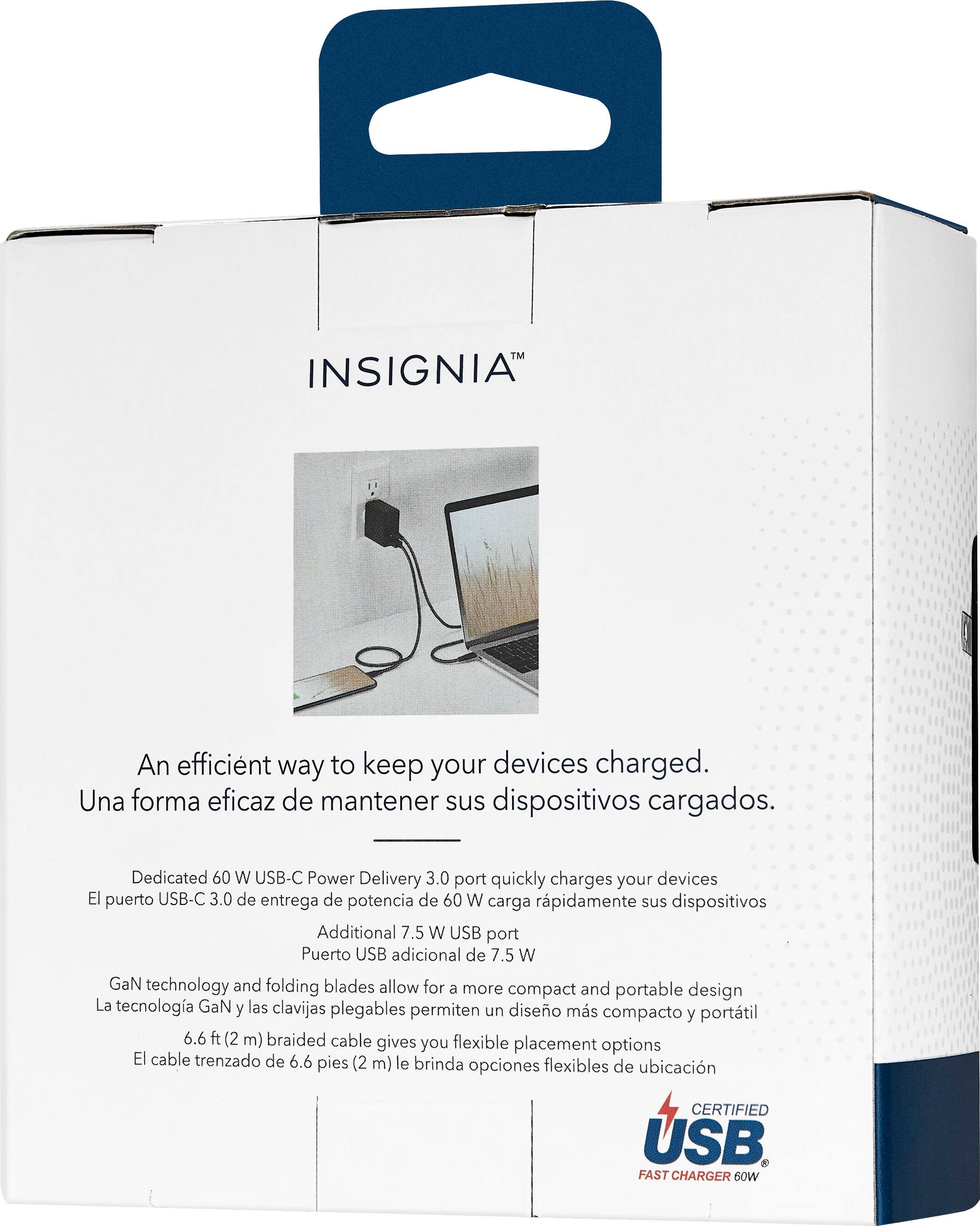 Alt View 17. Insignia™ - 67.5 W 6.6' USB-C Wall Charger with 1 USB-C & 1 USB Ports - Black.