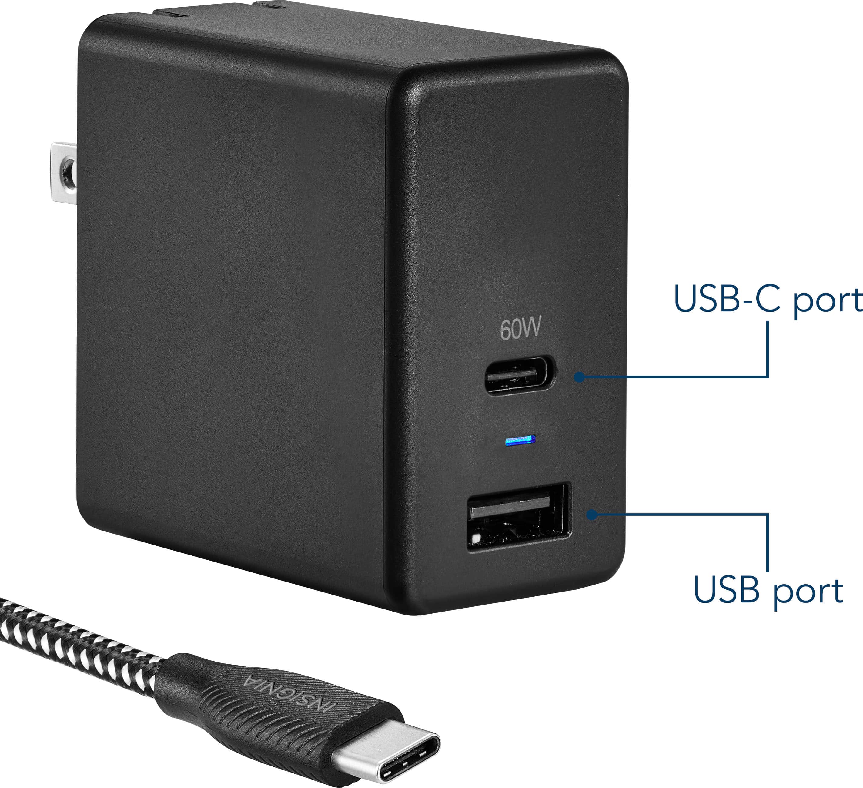 Alt View 19. Insignia™ - 67.5 W 6.6' USB-C Wall Charger with 1 USB-C & 1 USB Ports - Black.