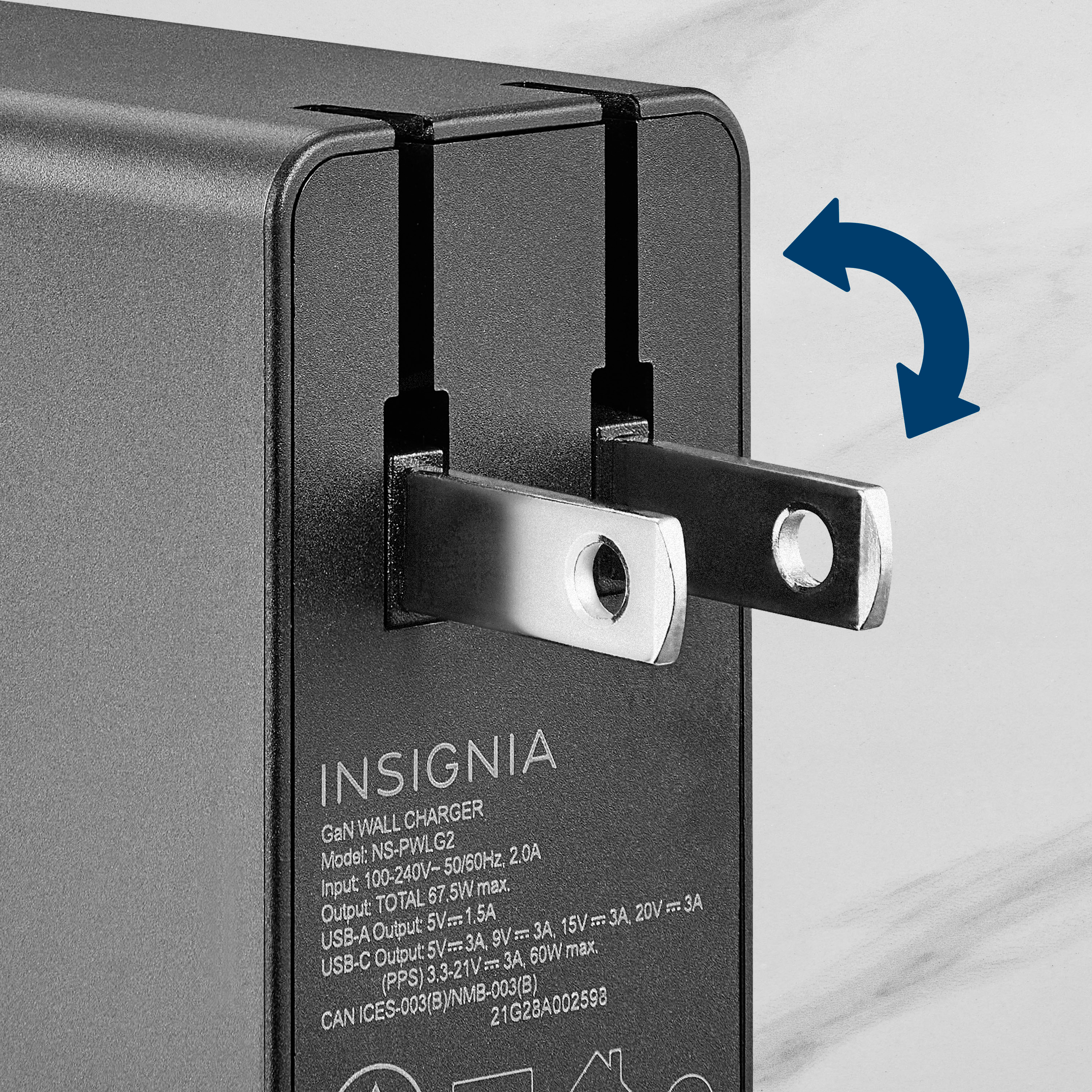Alt View 21. Insignia™ - 67.5 W 6.6' USB-C Wall Charger with 1 USB-C & 1 USB Ports - Black.