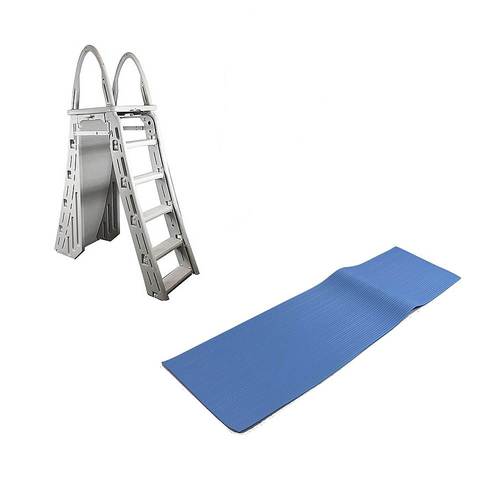 Confer - 48-56 Inch Above Ground Pool Ladder & 9 x 36 Inch Protective Ladder Mat