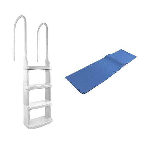 Main Access - Easy Incline Above Ground In-Pool Swimming Pool Ladder w/ Mat