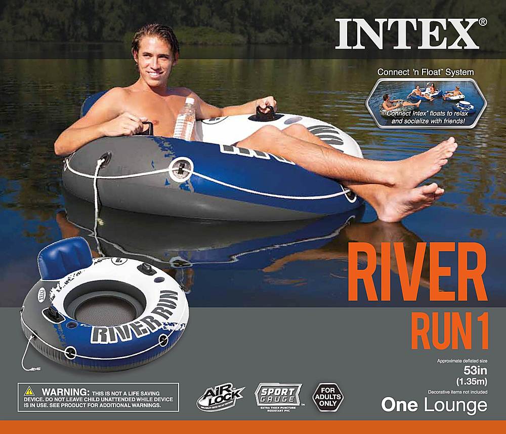 Intex River Run I Outdoor Lake Inflatable Water Sport Lounge Float Tube Fire Red 