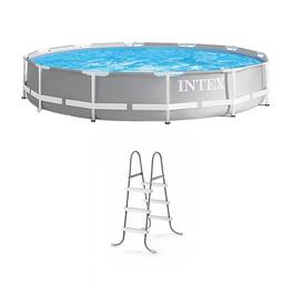 Intex - 12 Foot Prism Frame Above Ground Swimming Pool w Pump and Pool Ladder